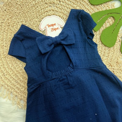 Vestido Ana Bola com Laço na Parte de Trás - Marinho